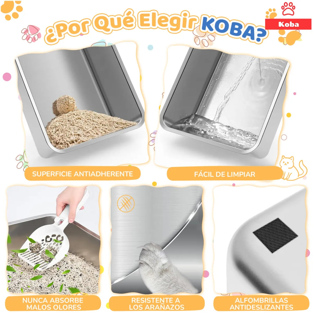 Arenero Gatos Grande Baño Sanitario Acero Inoxidable Con Pala Negro