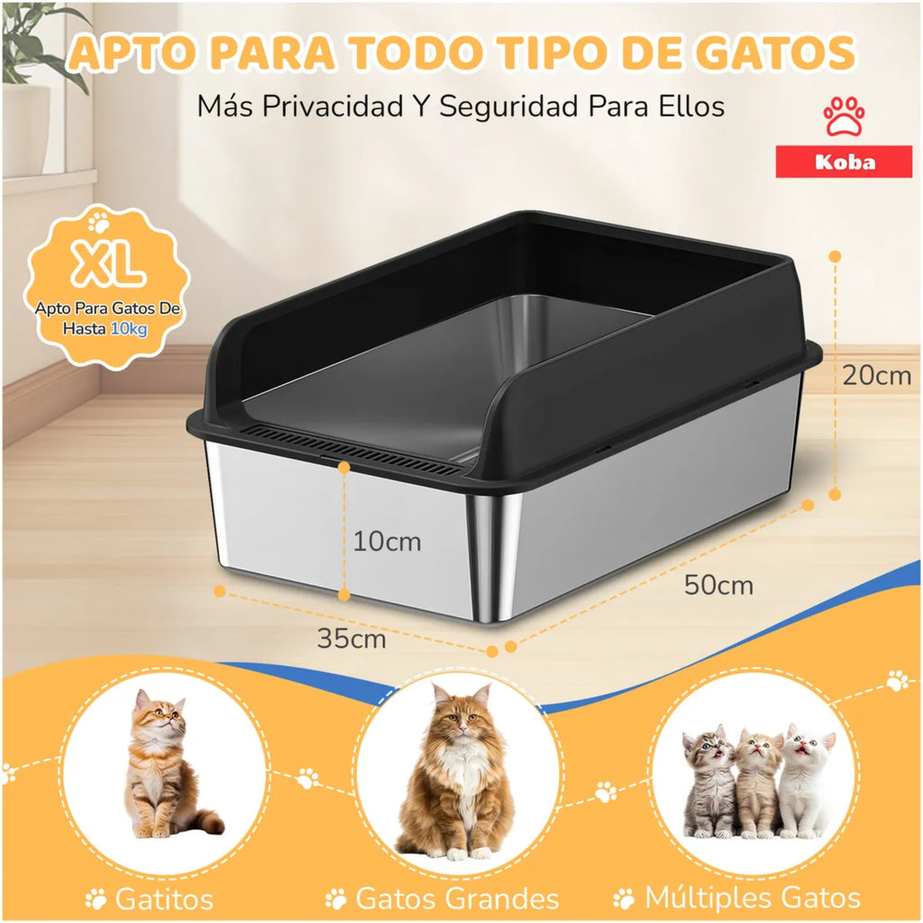 Arenero Gatos Grande Baño Sanitario Acero Inoxidable Con Pala Negro